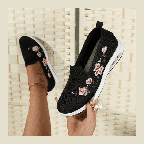 Oliwia – Wygodne ortopedyczne buty slip-on z kwiatami