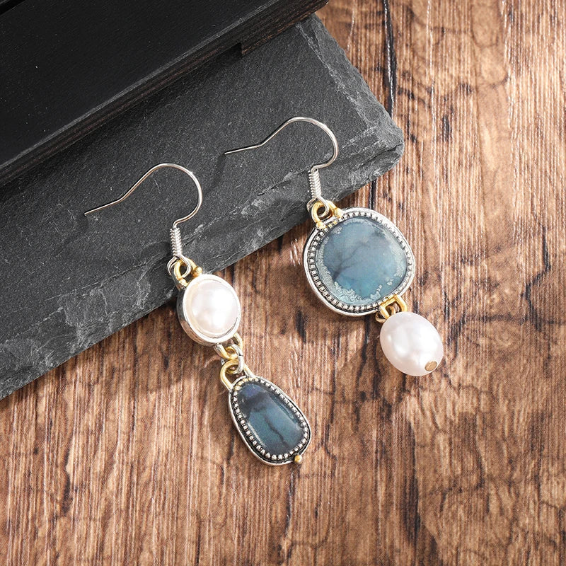 Blaue Vintage-Ohrringe aus Naturstein