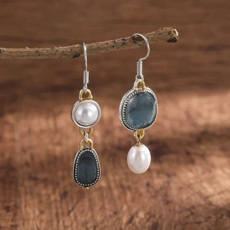 Blaue Vintage-Ohrringe aus Naturstein