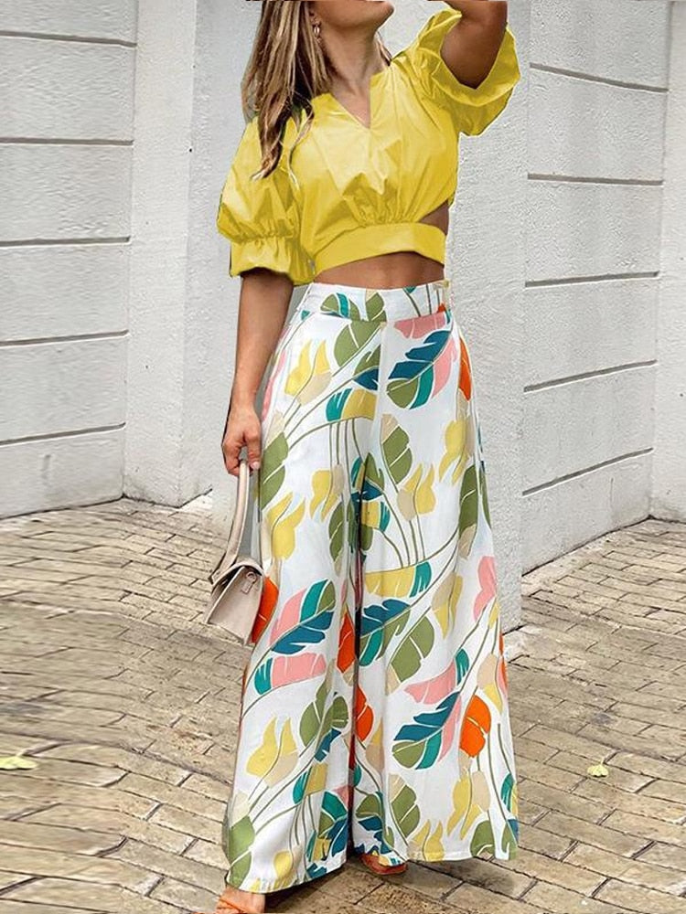 EsperanzaDress™ - Elegante Top und Hose mit weitem Bein und Blumendruck