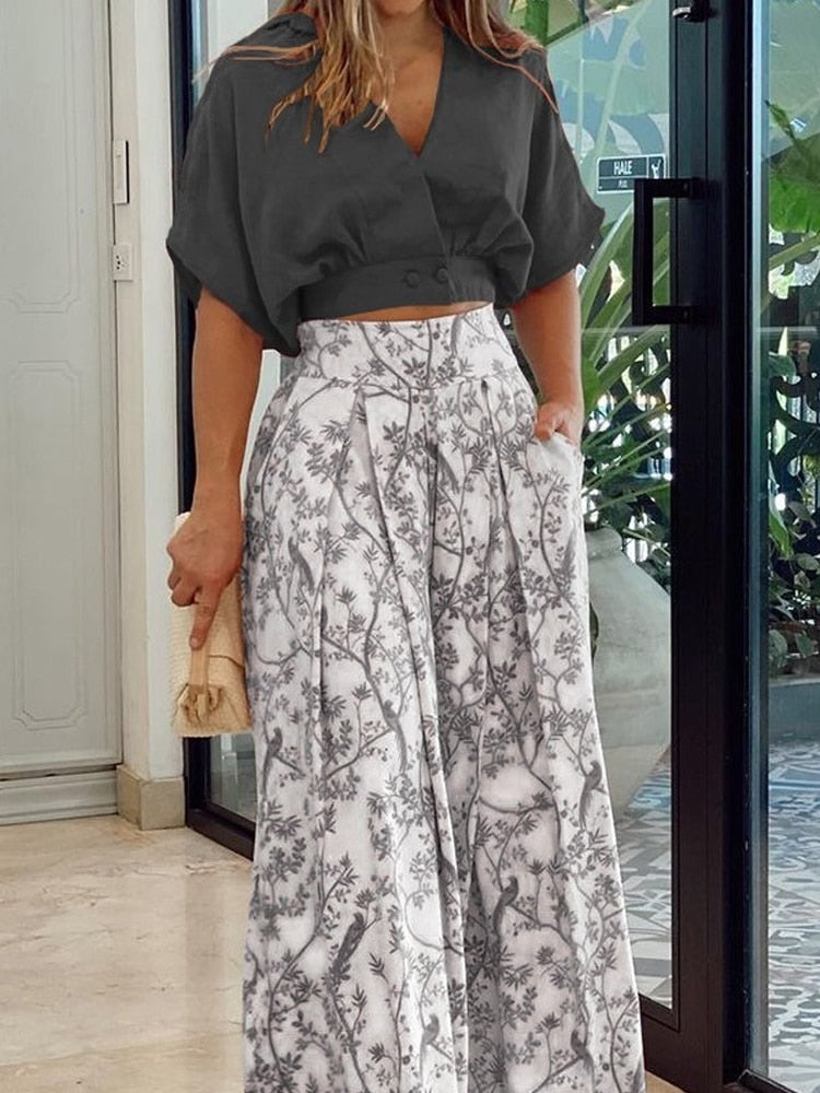 EsperanzaDress™ - Elegante Top und Hose mit weitem Bein und Blumendruck