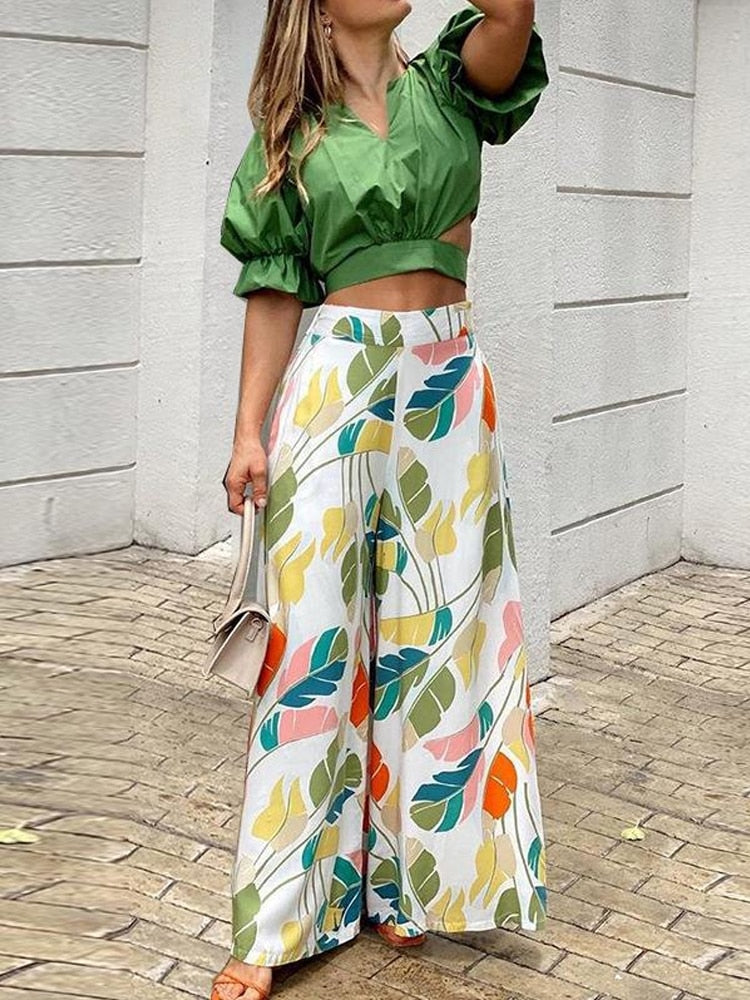 EsperanzaDress™ - Elegante Top und Hose mit weitem Bein und Blumendruck