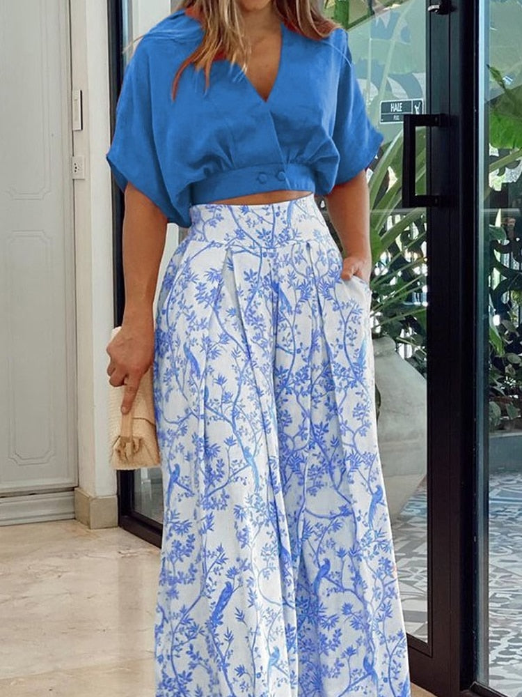 EsperanzaDress™ - Elegante Top und Hose mit weitem Bein und Blumendruck