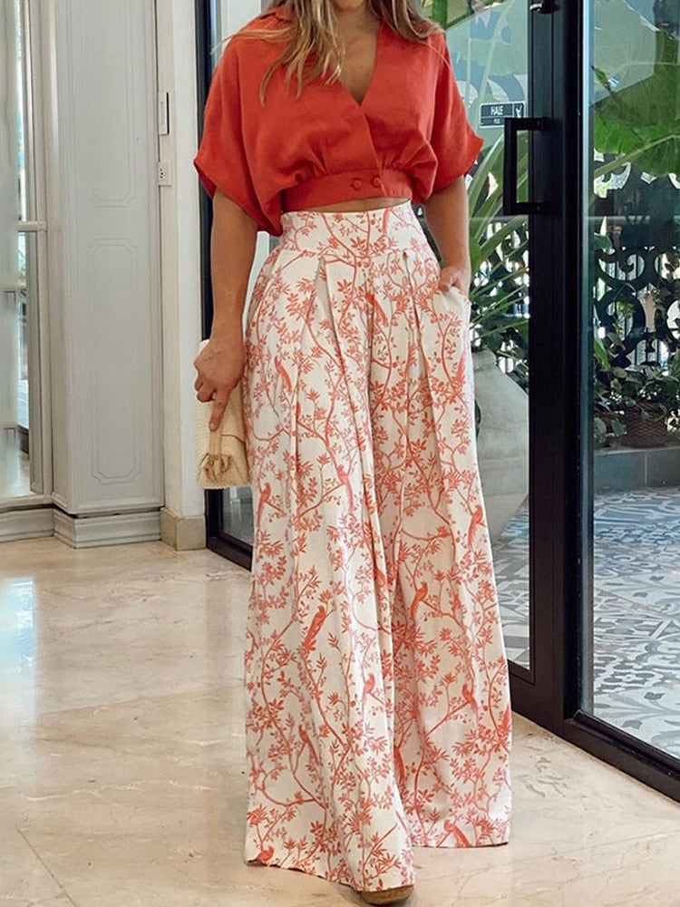 EsperanzaDress™ - Elegante Top und Hose mit weitem Bein und Blumendruck