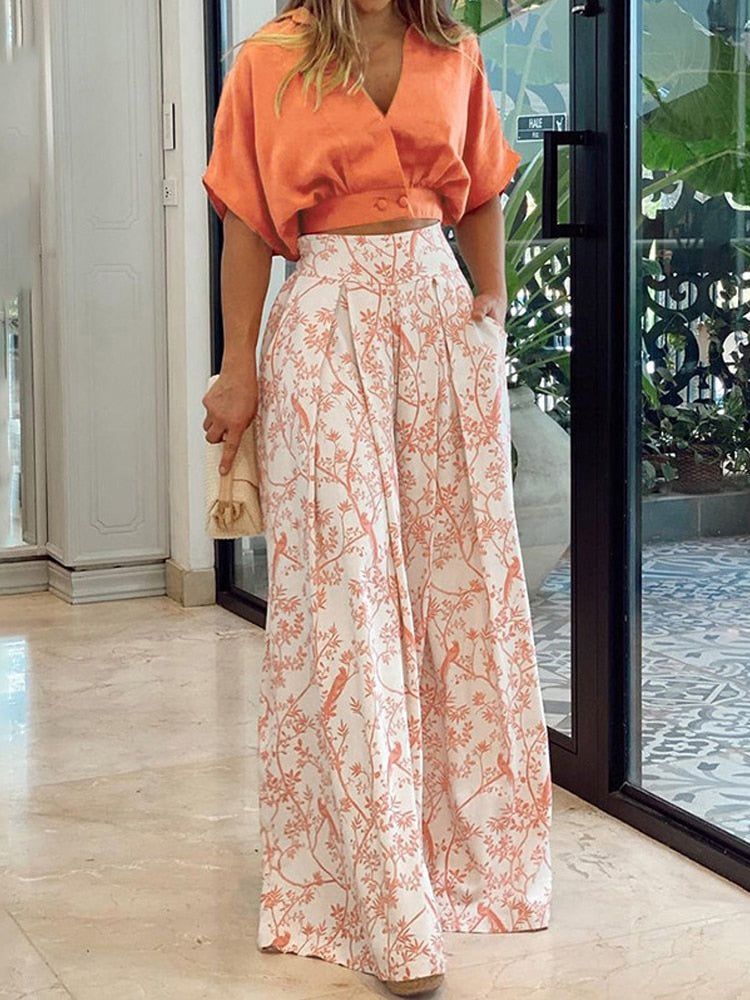 EsperanzaDress™ - Elegante Top und Hose mit weitem Bein und Blumendruck