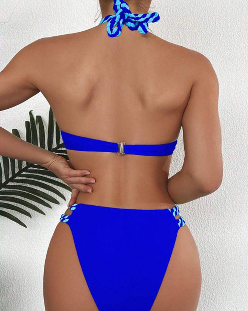 Colorblock-Neckholder-Bikini-Set