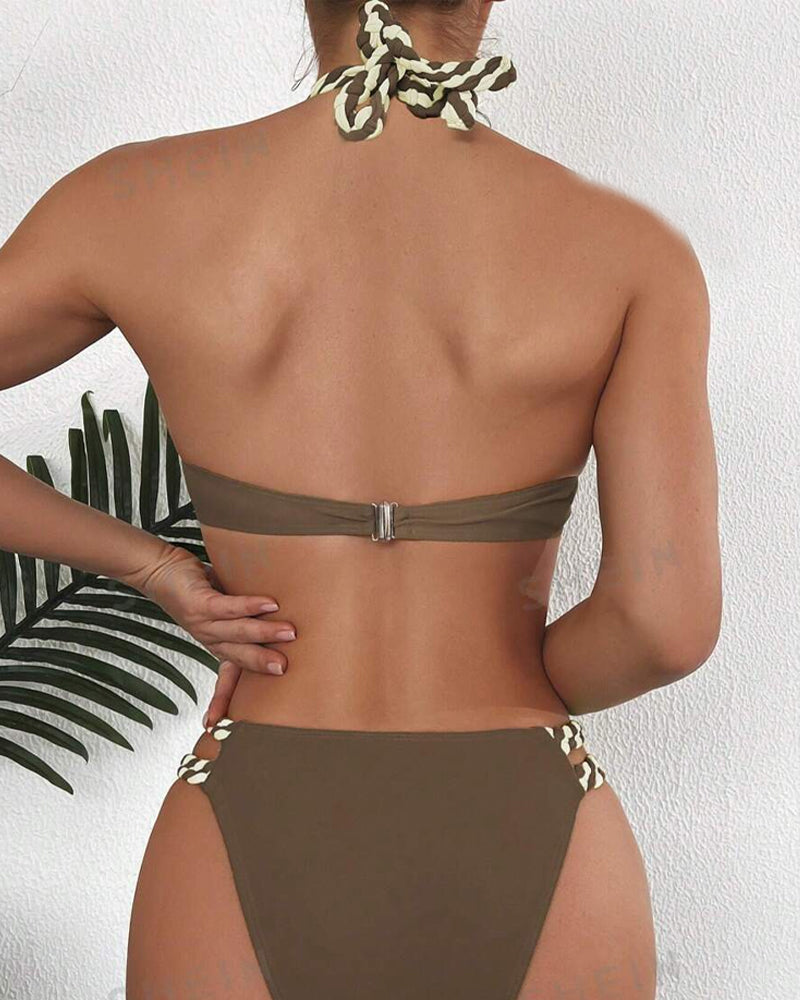 Colorblock-Neckholder-Bikini-Set