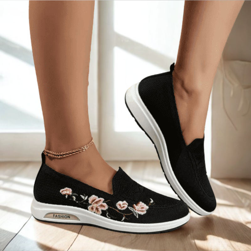 Oliwia – Wygodne ortopedyczne buty slip-on z kwiatami