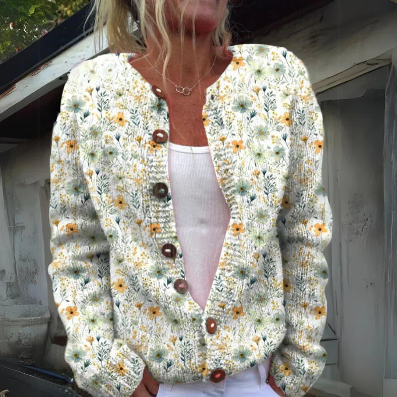 Kenza | Stilvolle Strickjacke mit Blumendruck