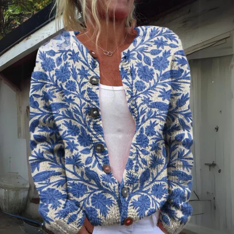 Kenza | Stilvolle Strickjacke mit Blumendruck