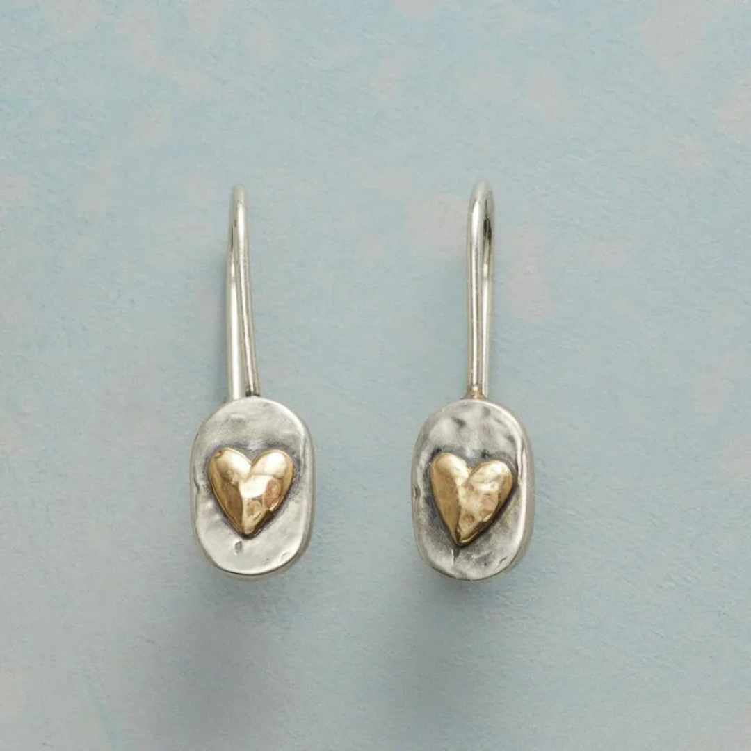 Vintage Gold Herz Silber Ohrringe