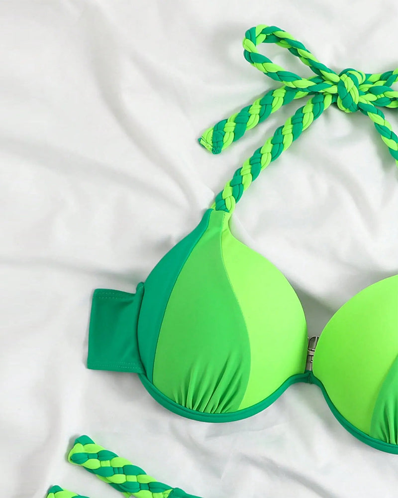 Colorblock-Neckholder-Bikini-Set