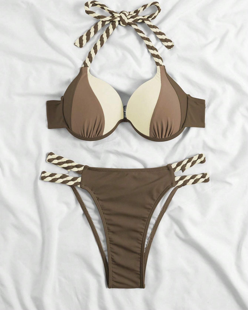 Colorblock-Neckholder-Bikini-Set