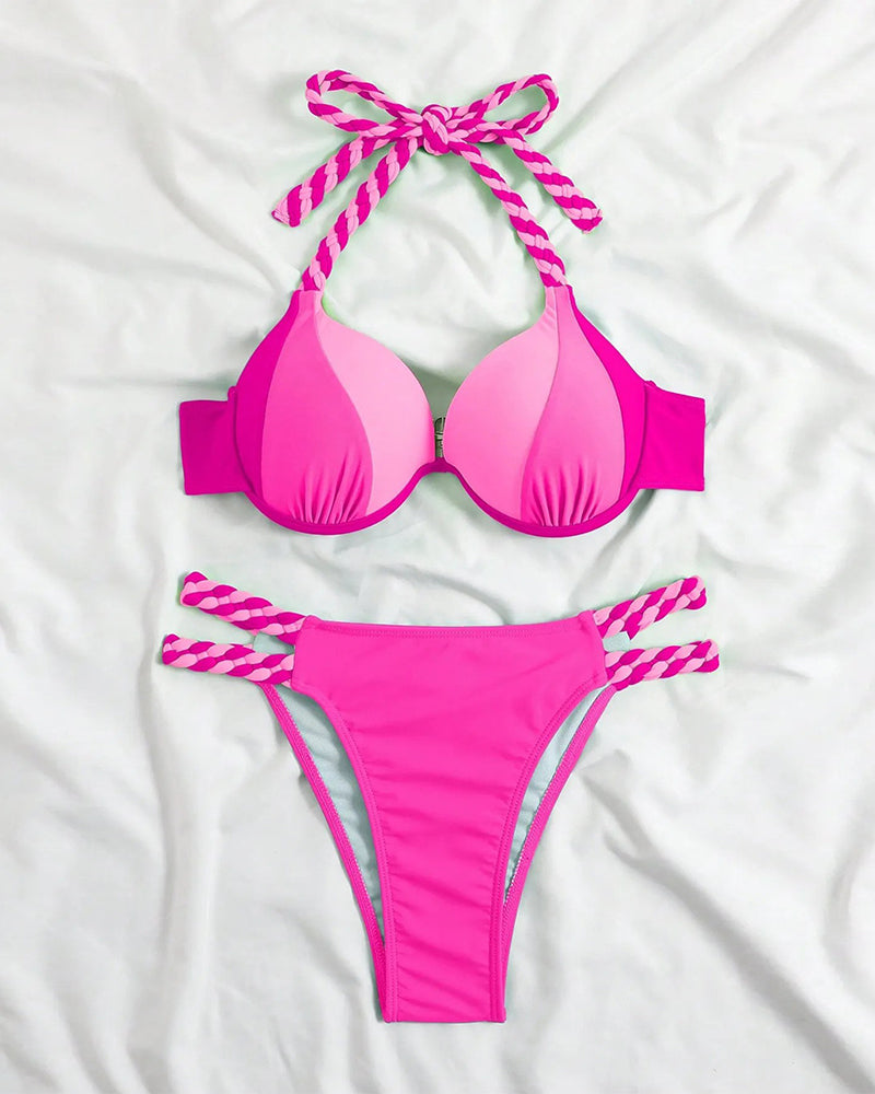 Colorblock-Neckholder-Bikini-Set