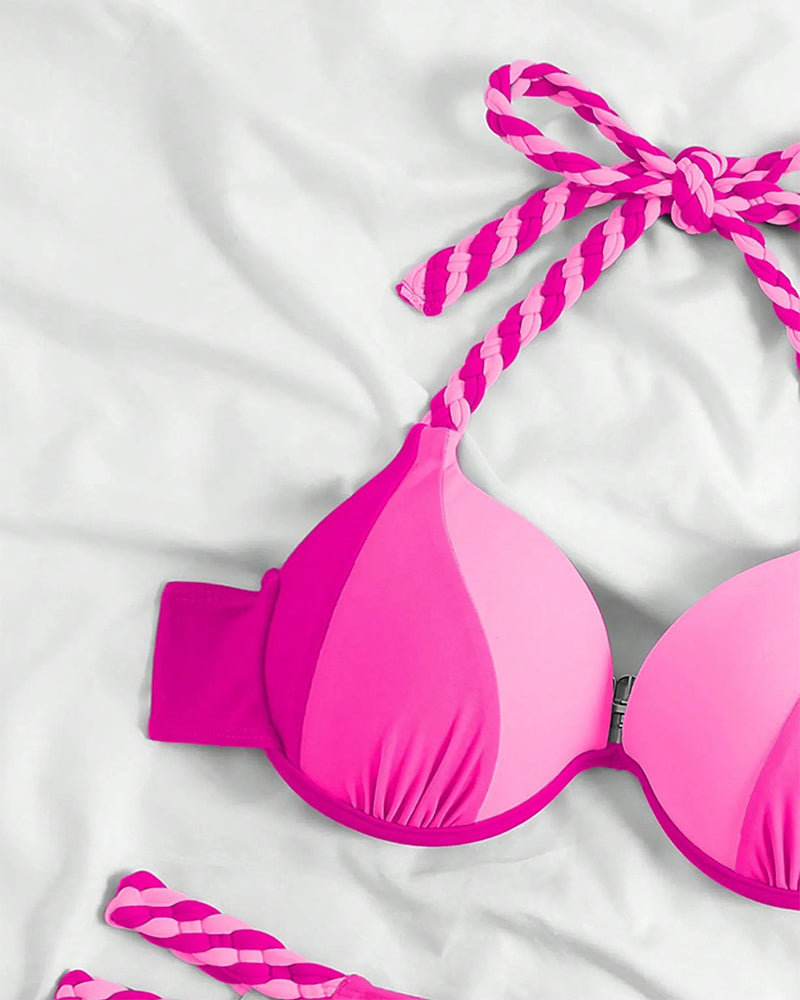 Colorblock-Neckholder-Bikini-Set