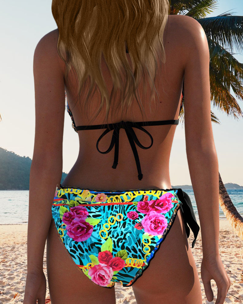 Bikini Sexy Nackenhalter Bedruckt Schnürung
