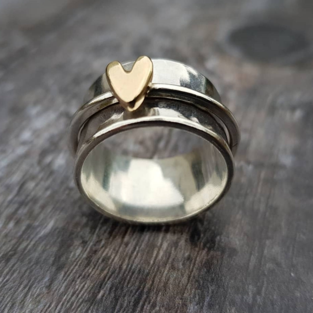 Silber Ring mit Vintage Gold Herz
