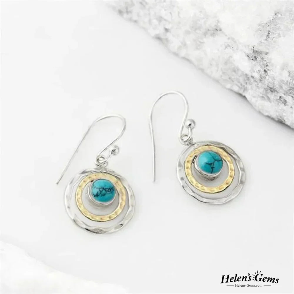 Boho Saturn Ohrringe mit Türkisstein in Silber und Gold
