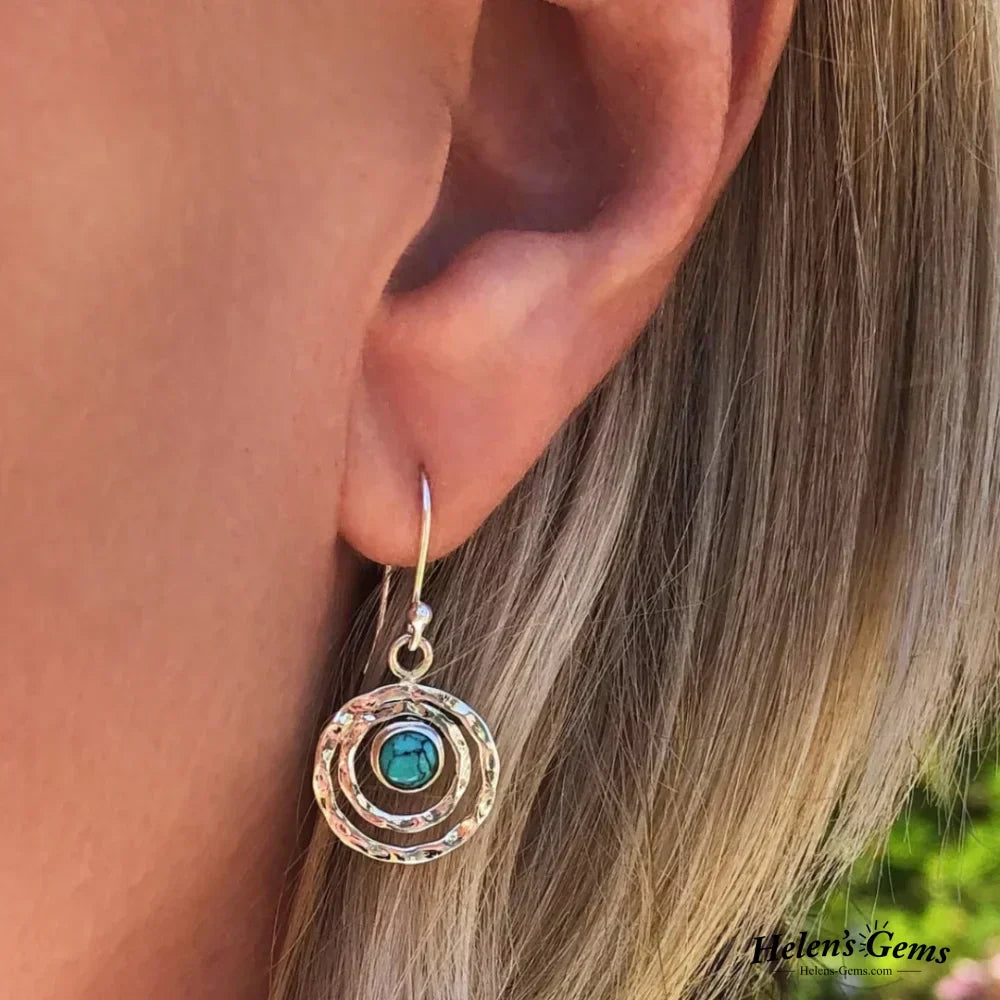Boho Saturn Ohrringe mit Türkisstein in Silber und Gold