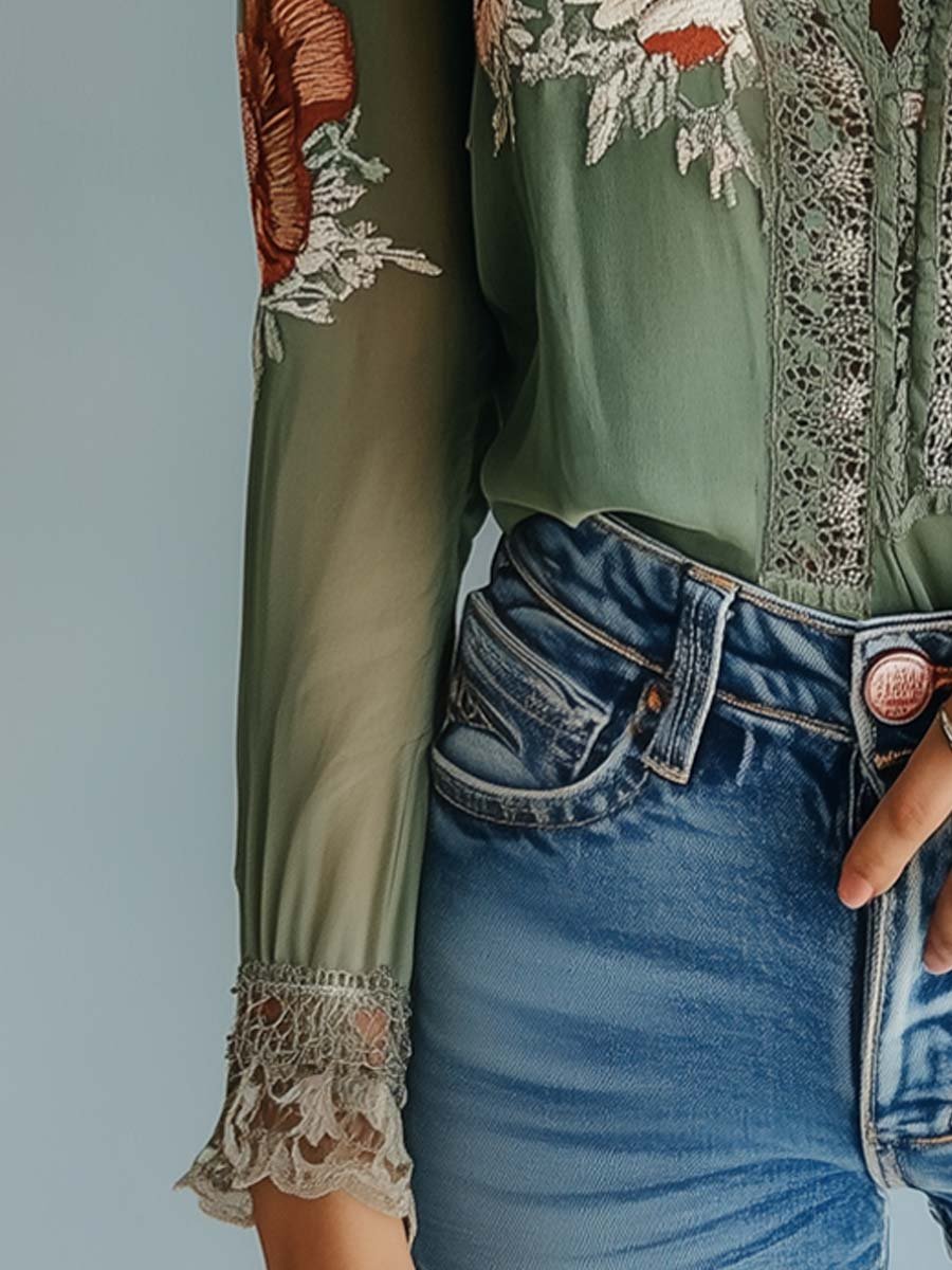 Bluse mit böhmischer Floralspitze